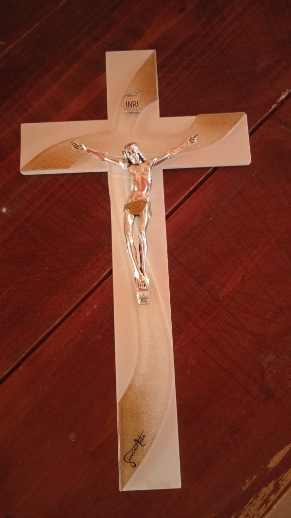 Crocifisso base legno bianco